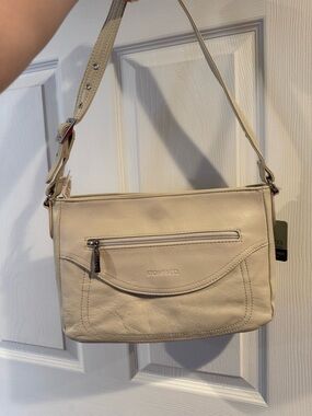 Stone & Co. Cream Leather Shoulder Bag with Front Zip
